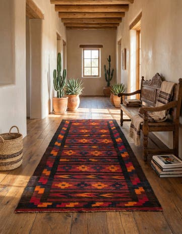 5' 3 x 12' 3 Hand Woven Kilim Fars Wool Runner Rug