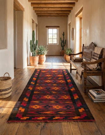 5' 3 x 12' 3 Hand Woven Kilim Fars Wool Runner Rug