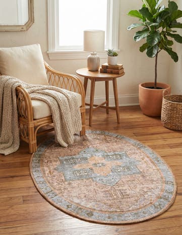 Light Brown Washable Timeless Oval Rug