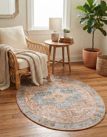 Light Brown Washable Timeless Oval Rug