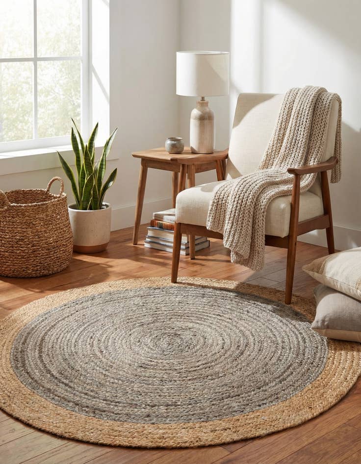 Detail image of  5' 1 x 5' 1  Hand Braided Jute Round Rug