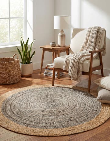 Gray Brown Handmade Braided Jute Round Rug