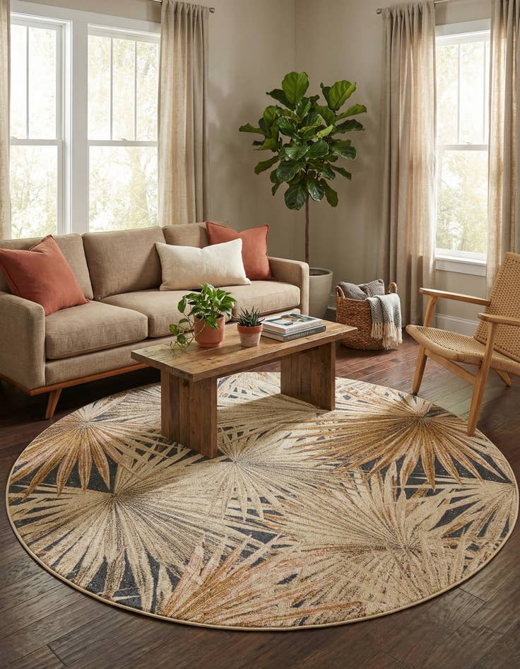 Detail image of 7' 10 x 7' 10 Easy-Clean Botanical Indoor / Outdoor Round Rug