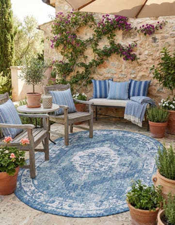 5' 3 x 8' Easy-Clean Traditional Indoor / Outdoor Oval Rug