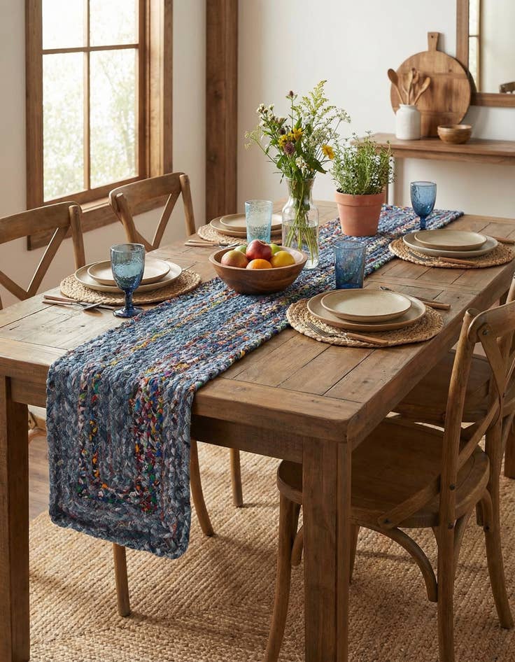 Detail image of  1' 2 x 5' 1  Hand Woven Braided Chindi Table Runner Rug