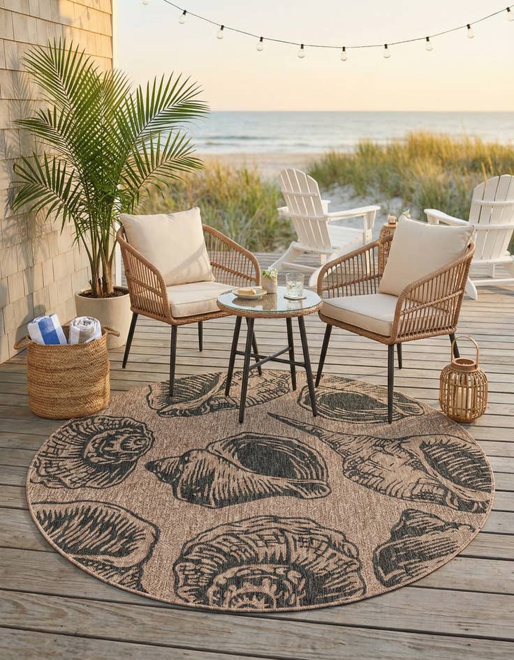 Detail image of 6' x 6'  Washable Coastal Indoor / Outdoor Round Rug