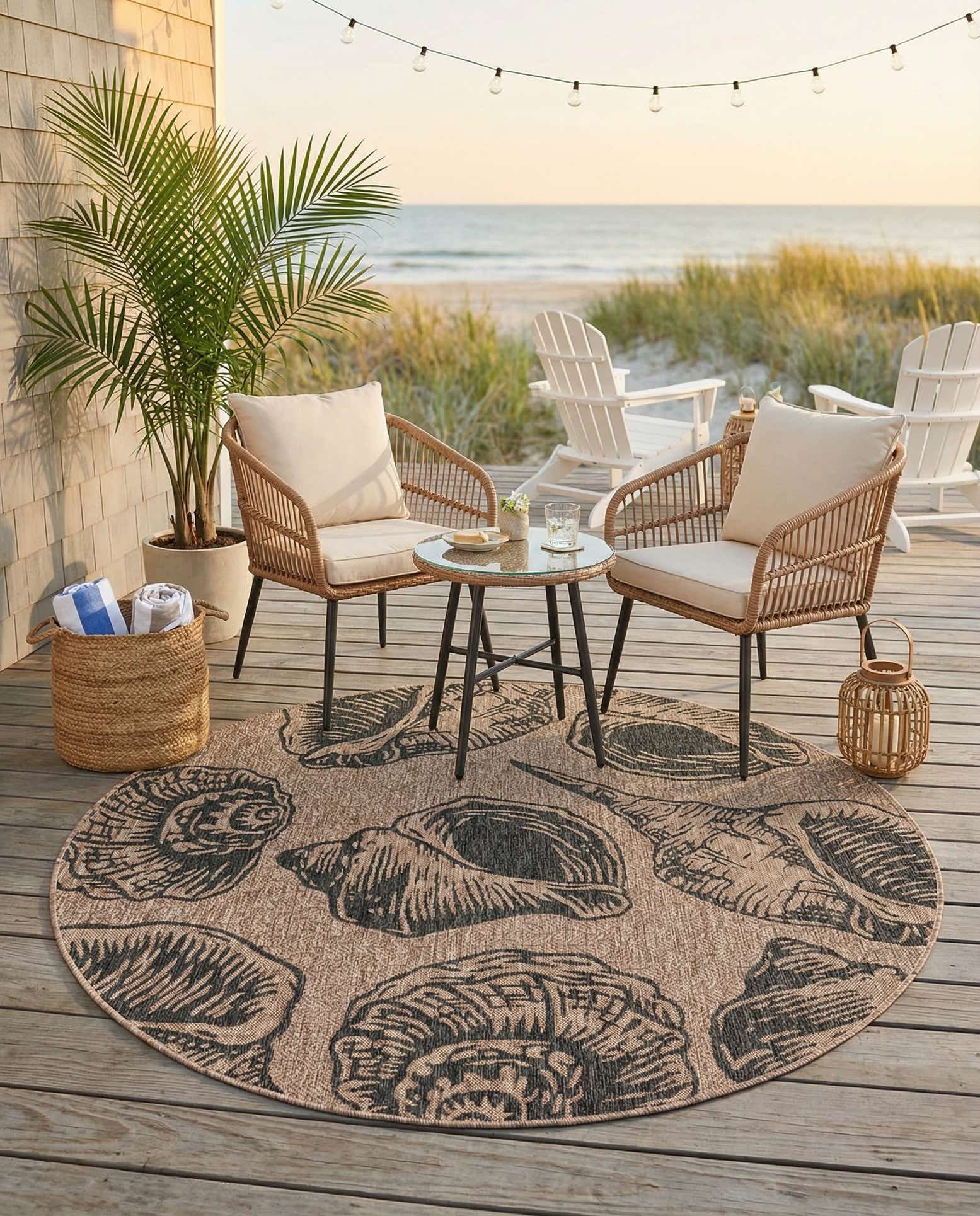 6' x 6' Easy-Clean Coastal Indoor / Outdoor Round Rug