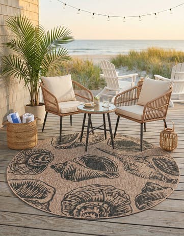 6' x 6' Easy-Clean Coastal Indoor / Outdoor Round Rug