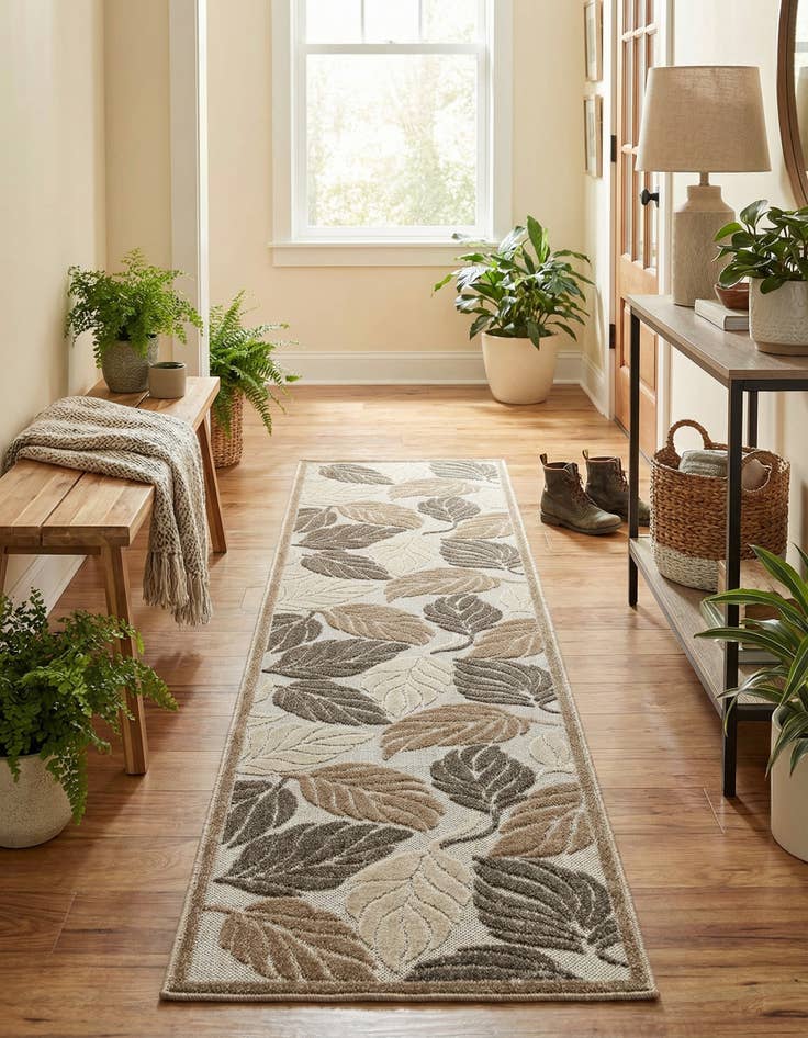 Detail image of 2' x 8' Easy-Clean Botanical Indoor / Outdoor Runner Rug