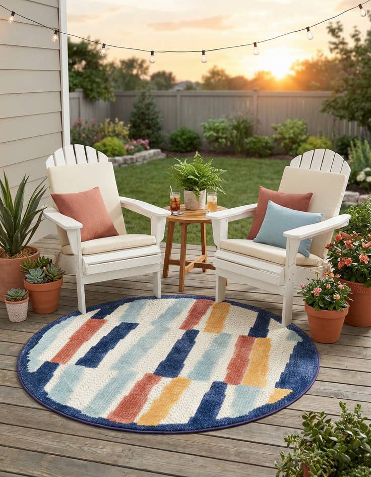 Detail image of  3' 3 x 3' 3  Washable Belize Indoor / Outdoor Round Rug
