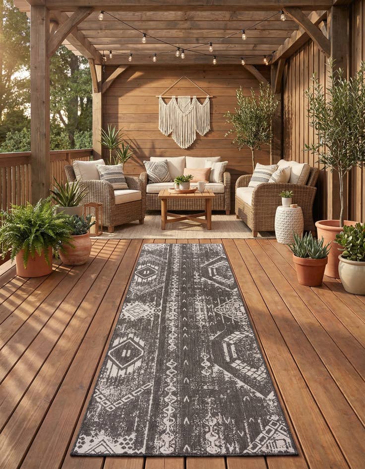 Detail image of  3' 3 x 14'  Washable Bohemian Indoor / Outdoor Runner Rug