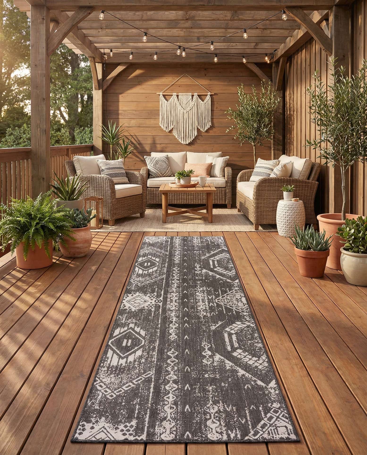 3' 3 x 14' Easy-Clean Bohemian Indoor / Outdoor Runner Rug