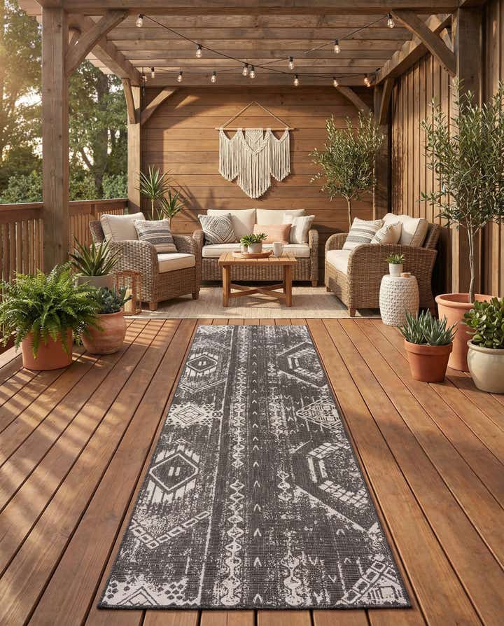 3' 3 x 14' Easy-Clean Bohemian Indoor / Outdoor Runner Rug