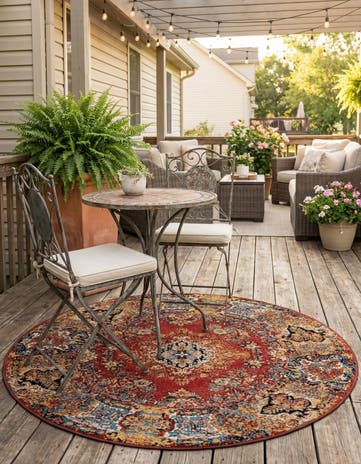 4' x 4' Easy-Clean Traditional Indoor / Outdoor Round Rug