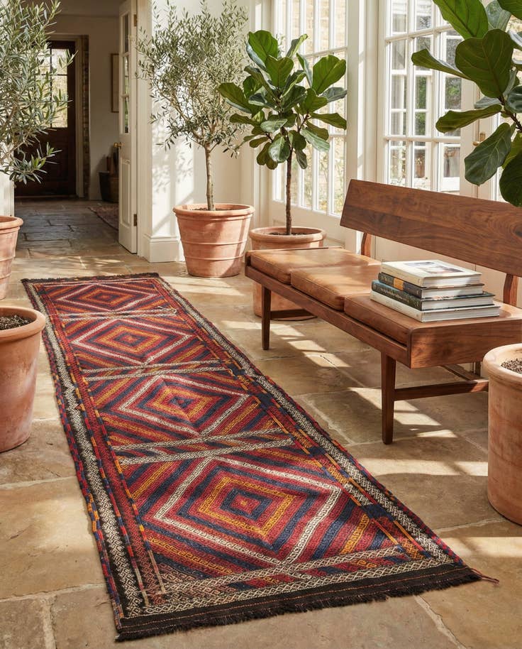 Detail image of 2' 7 x 10' 6 Hand Knotted Kilim Fars Persian Wool Runner Rug