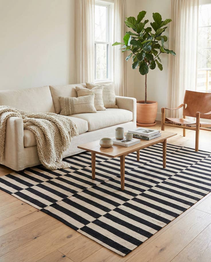 Detail image of 4' 11 x 6' 4 Hand Woven Kilim Modern Wool Rug