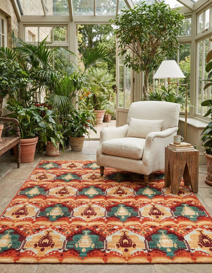 Detail image of  6' 10 x 9' 8  Hand Knotted Ikat Oriental Rug