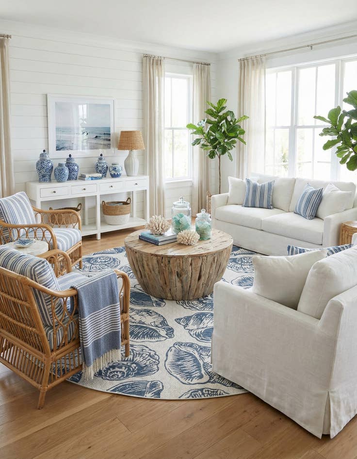 Detail image of  13' x 13'  Washable Coastal Indoor / Outdoor Round Rug