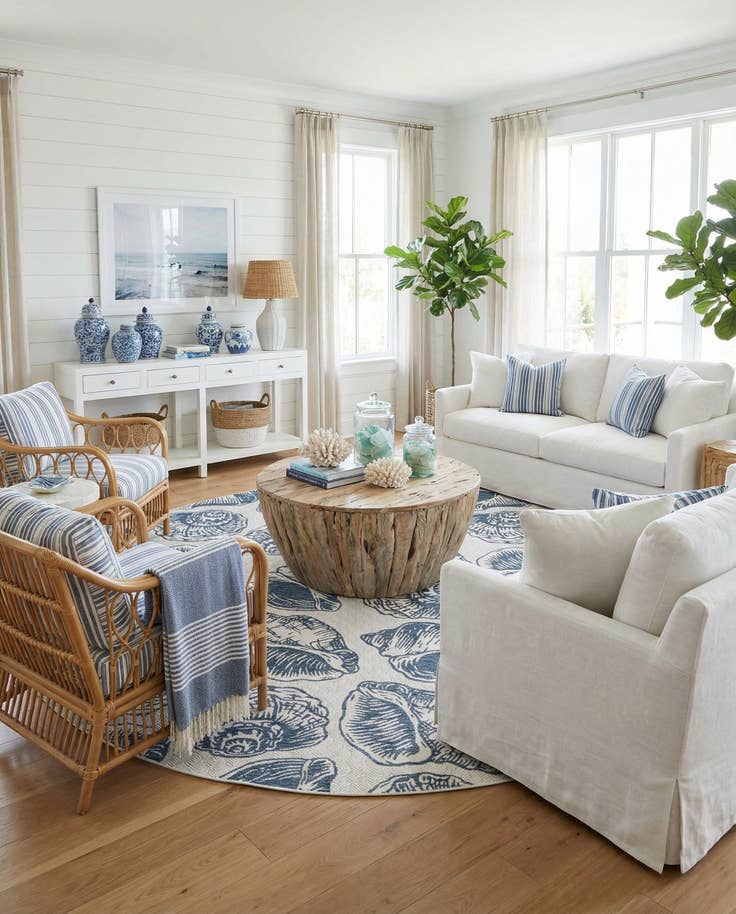 Detail image of 13' x 13' Easy-Clean Coastal Indoor / Outdoor Round Rug