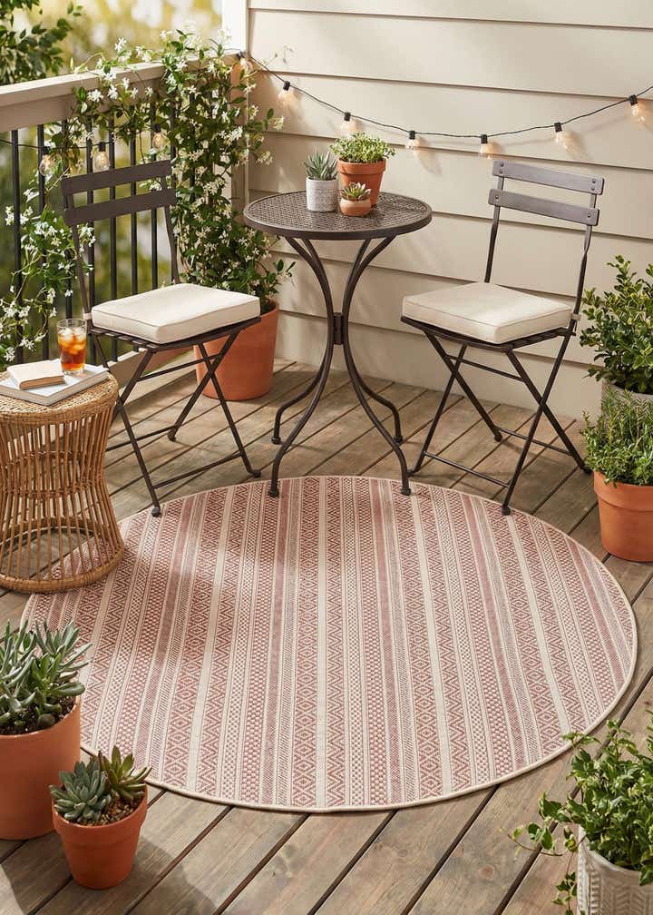 5' 3 x 5' 3 Easy-Clean Striped Indoor / Outdoor Round Rug