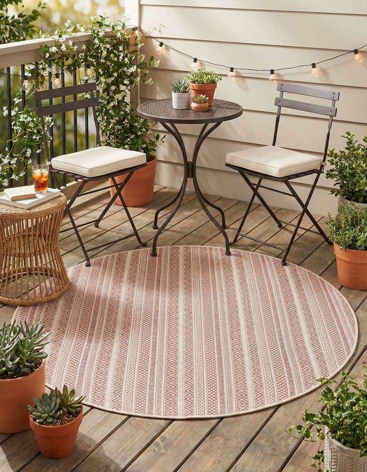 Detail image of 5' 3 x 5' 3 Easy-Clean Striped Indoor / Outdoor Round Rug