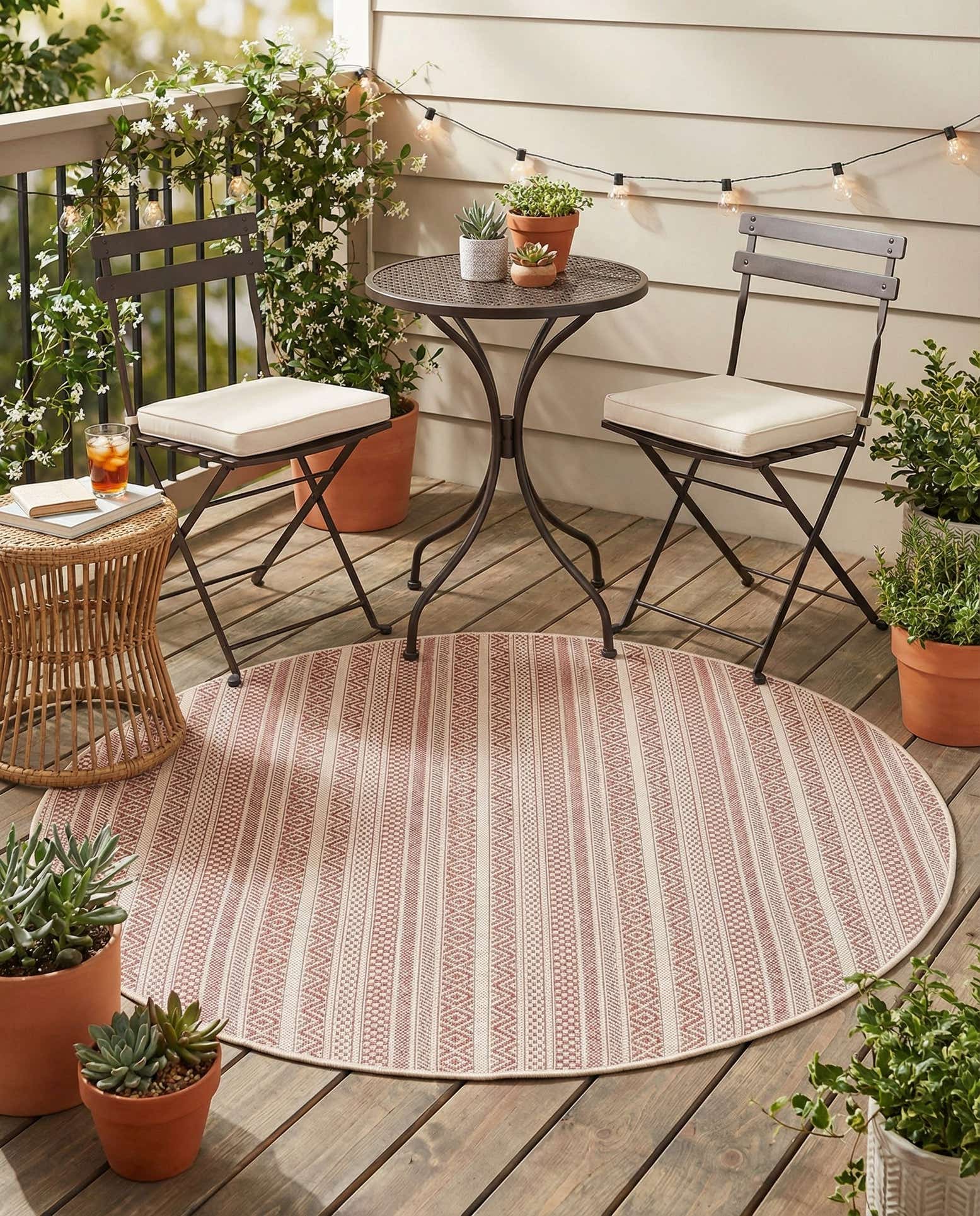 5' 3 x 5' 3 Easy-Clean Striped Indoor / Outdoor Round Rug