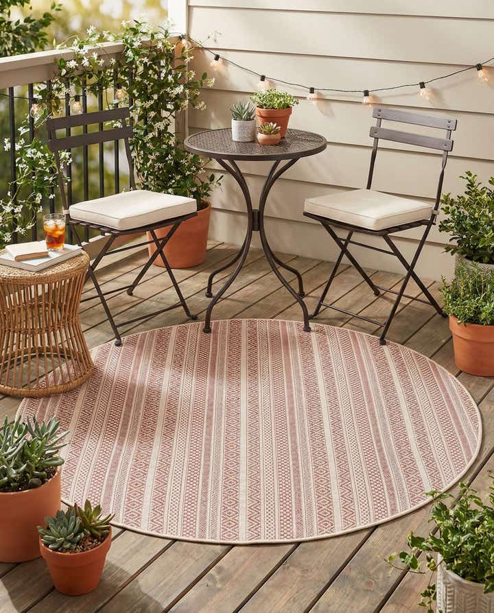 5' 3 x 5' 3 Easy-Clean Striped Indoor / Outdoor Round Rug