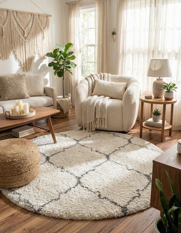 Ivory Moroccan Shag Round Rug