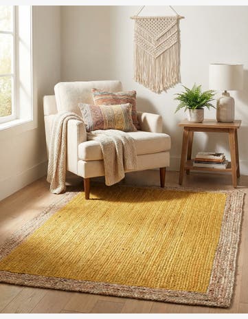 Yellow Handmade Braided Jute Rug