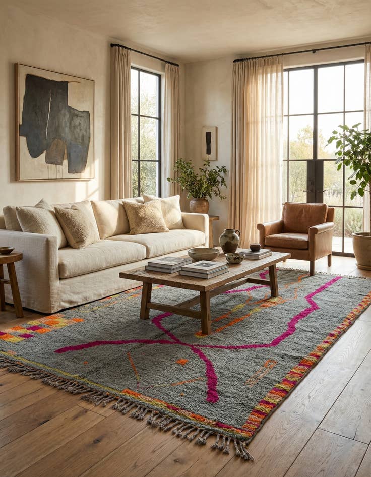 Detail image of 6' 3 x 11'  Hand Knotted Moroccan Wool Runner Rug