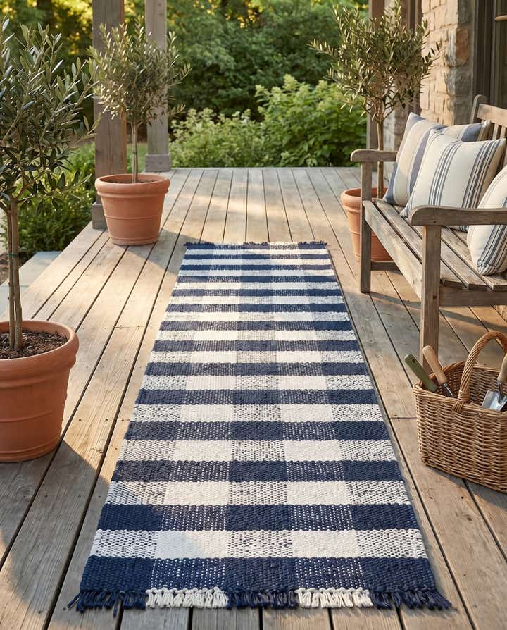 2' 7 x 10' Easy-Clean Eco Plaid Washable Indoor / Outdoor Runner Rug
