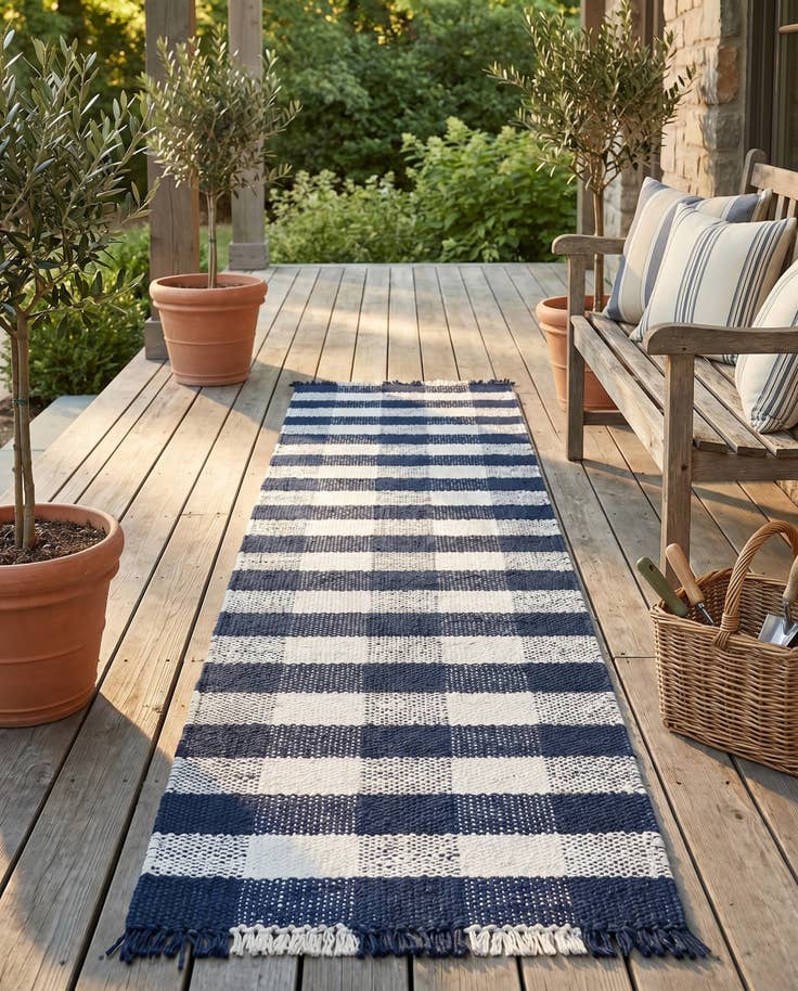 Detail image of 2' 7 x 10' Easy-Clean Eco Plaid Washable Indoor / Outdoor Runner Rug