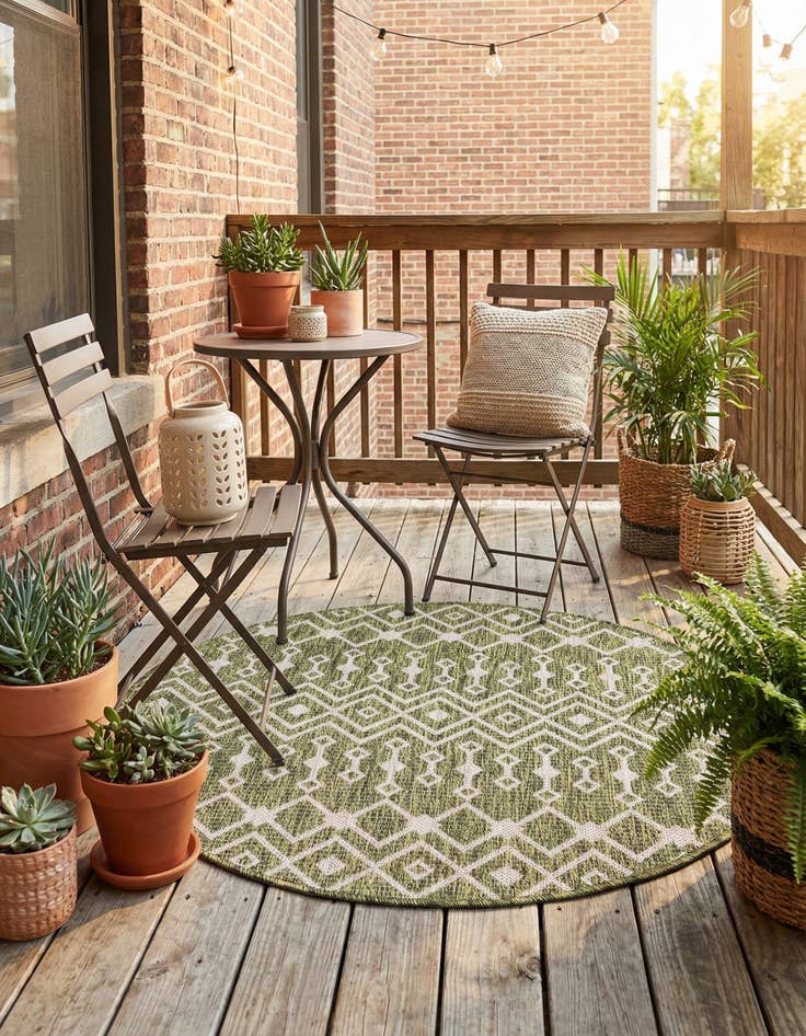 Detail image of  3' x 3'  Washable Lattice Indoor / Outdoor Round Rug