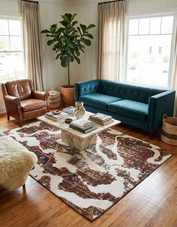 Detail image of 4' x 5'  Hand Knotted Ultra Vintage Persian Wool Square Rug