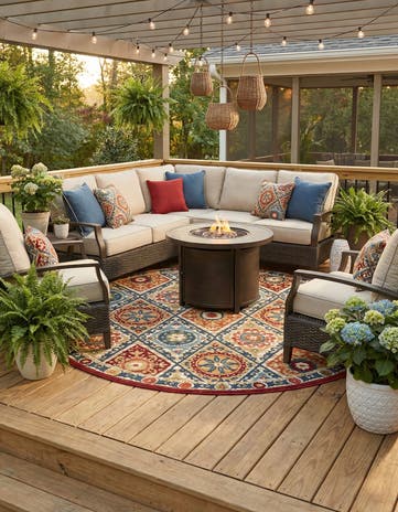 Easy-Clean Modern Indoor / Outdoor Round Rug