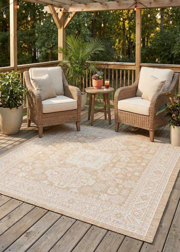 5' 3 x 5' 3 Easy-Clean Aztec Indoor / Outdoor Square Rug