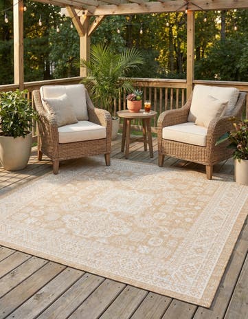 Natural Easy-Clean Aztec Indoor / Outdoor Square Rug