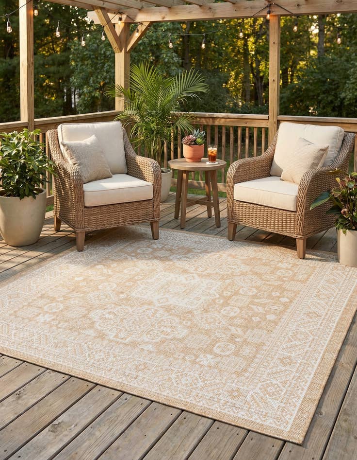 Detail image of  5' 3 x 5' 3  Washable Aztec Indoor / Outdoor Square Rug