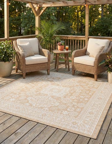 Natural Easy-Clean Aztec Indoor / Outdoor Square Rug