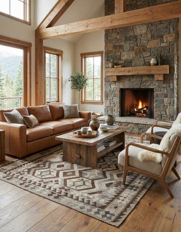 7' x 9' 6 Hand Woven Kilim Maymana Wool Rug
