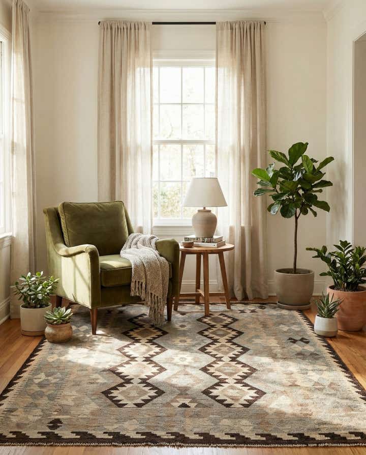 5' 1 x 6' 5 Hand Woven Kilim Maymana Wool Rug