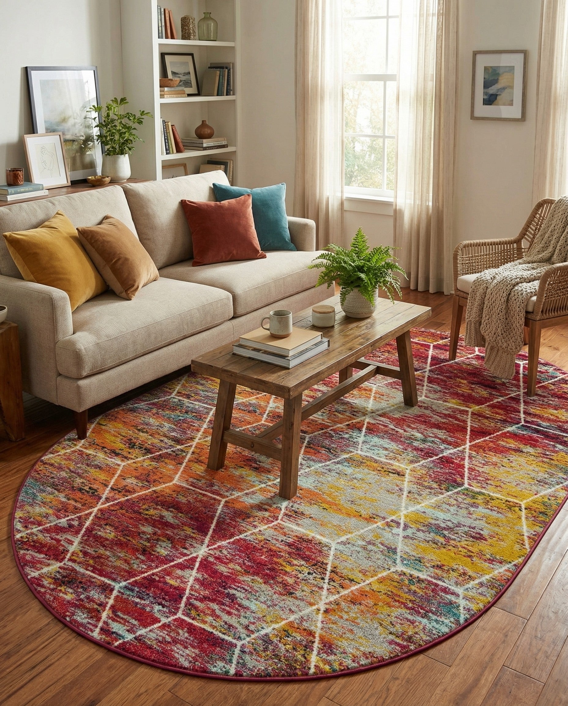  7' x 10' Lattice Frieze Oval Rug