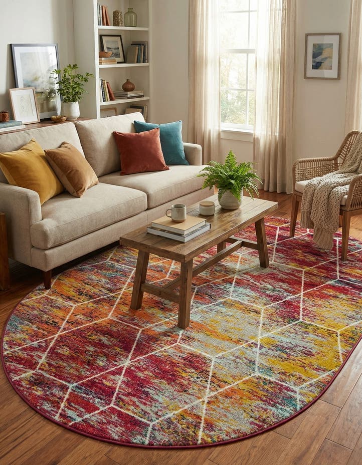 7' x 10' Lattice Frieze Oval Rug