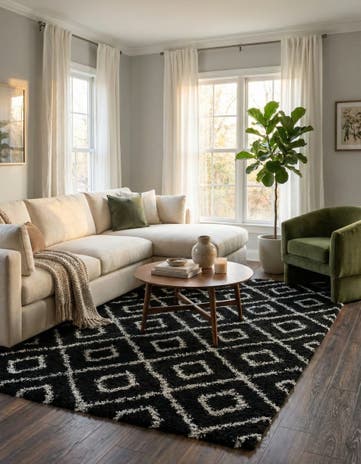 Black and White Lattice Shag Rug