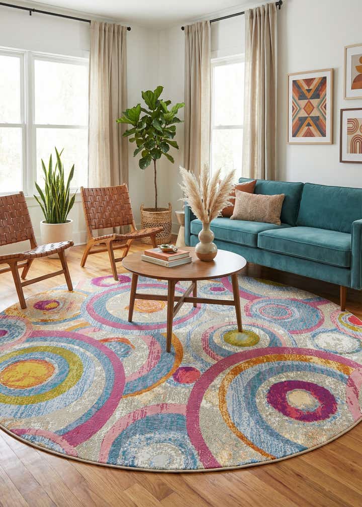 7' 10 x 7' 10 Easy-Clean Modern Indoor / Outdoor Round Rug