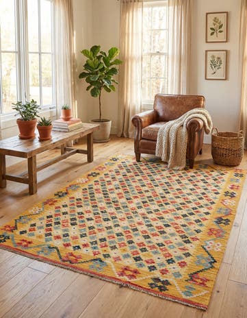 4' 3 x 5' 10 Hand Woven Kilim Maymana Wool Rug