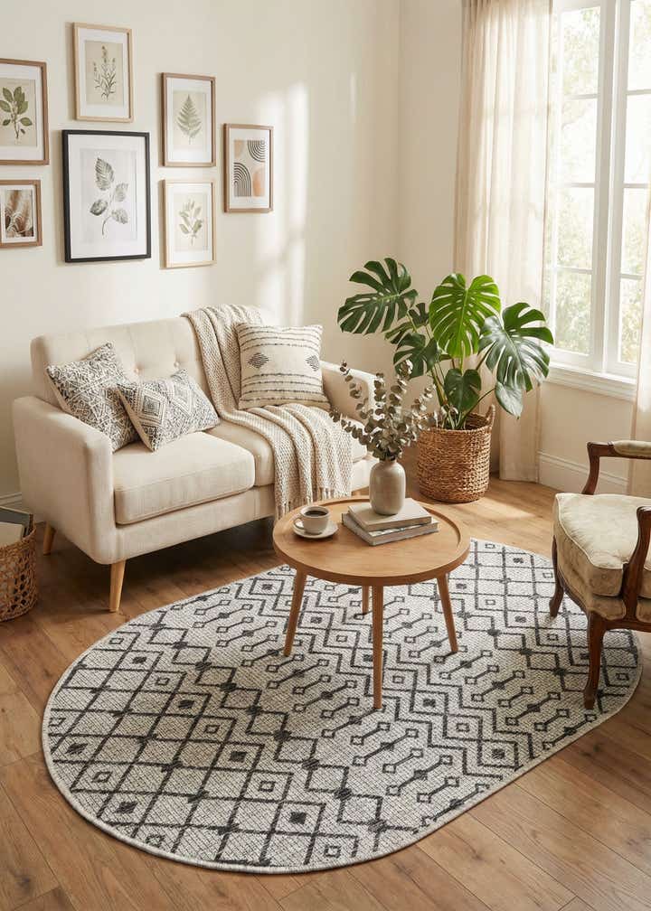 3' x 5' 3 Easy-Clean Trellis Indoor / Outdoor Oval Rug