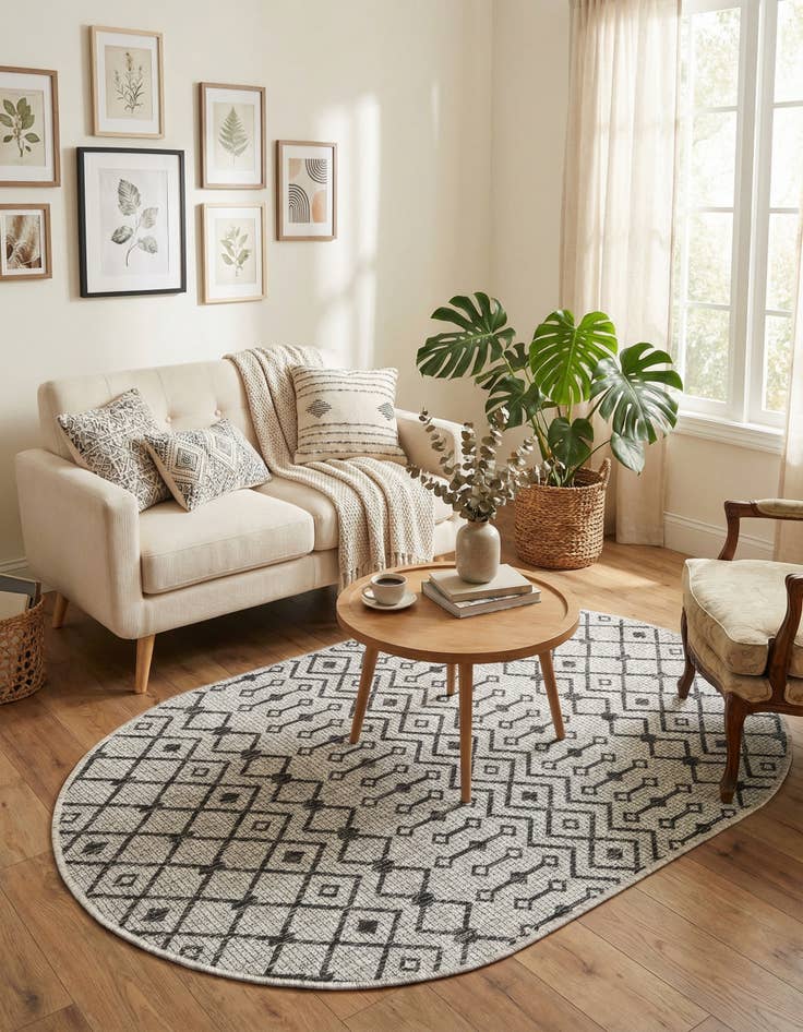 Detail image of 3' x 5' 3 Easy-Clean Trellis Indoor / Outdoor Oval Rug