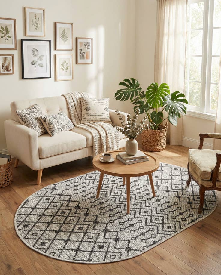 Detail image of 3' x 5' 3 Easy-Clean Trellis Indoor / Outdoor Oval Rug