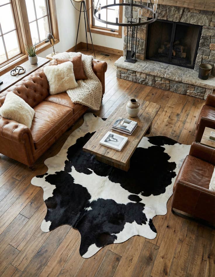 Detail image of 6' 5 x 6' 8 Cowhide Leather Square Rug